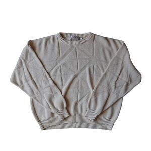 Towne by London Fog Off White Cream Geometric Knit Plus Size Pullover Sweater 2X